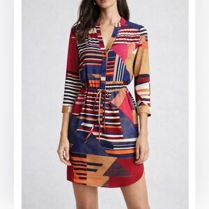 Diane Von Furstenberg Freye Unique Geometric Shirt Dress Drawstring Waist sz 10